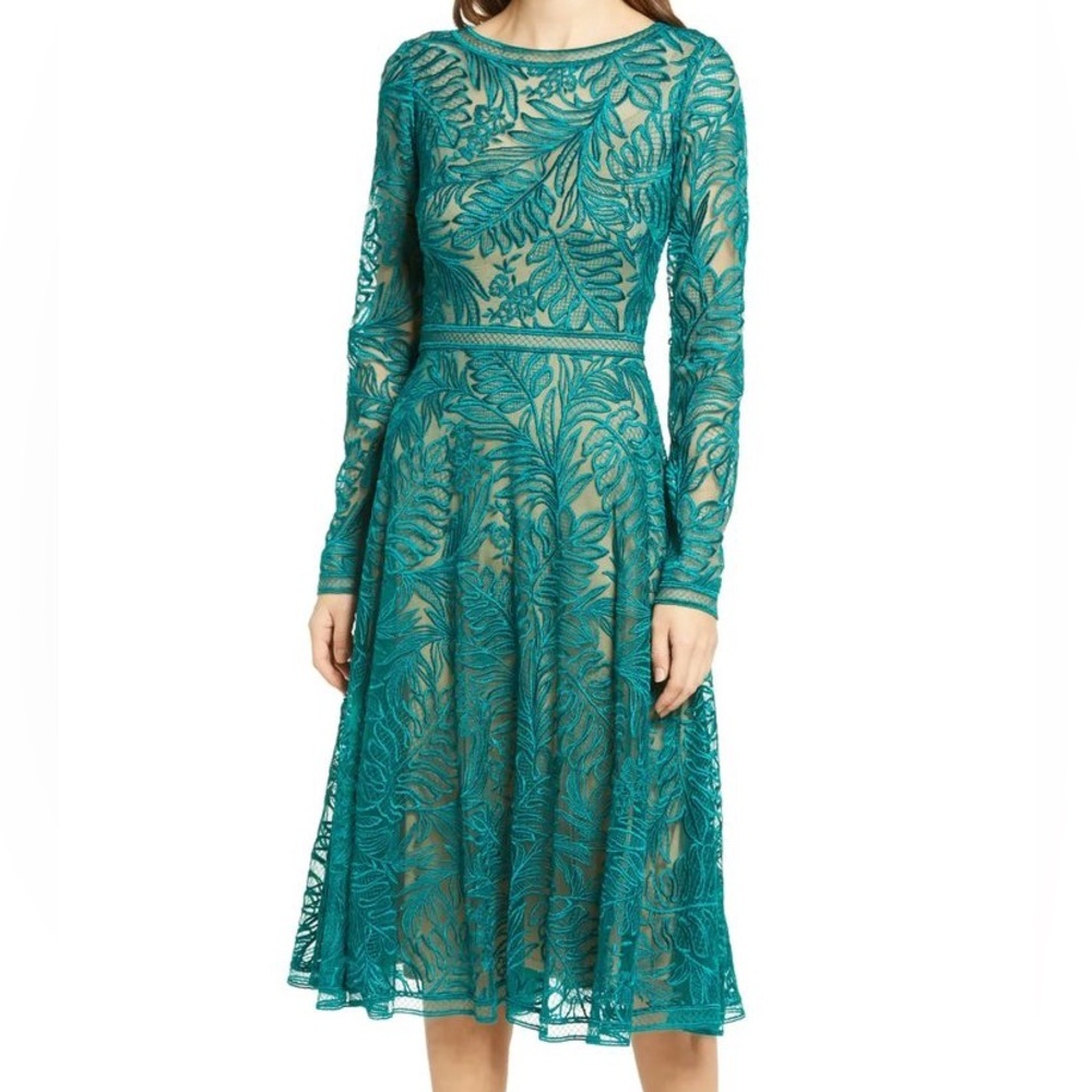 TADASHI SHOJI LACE COCKTAIL MIDI DRESS GREEN SIZE10.